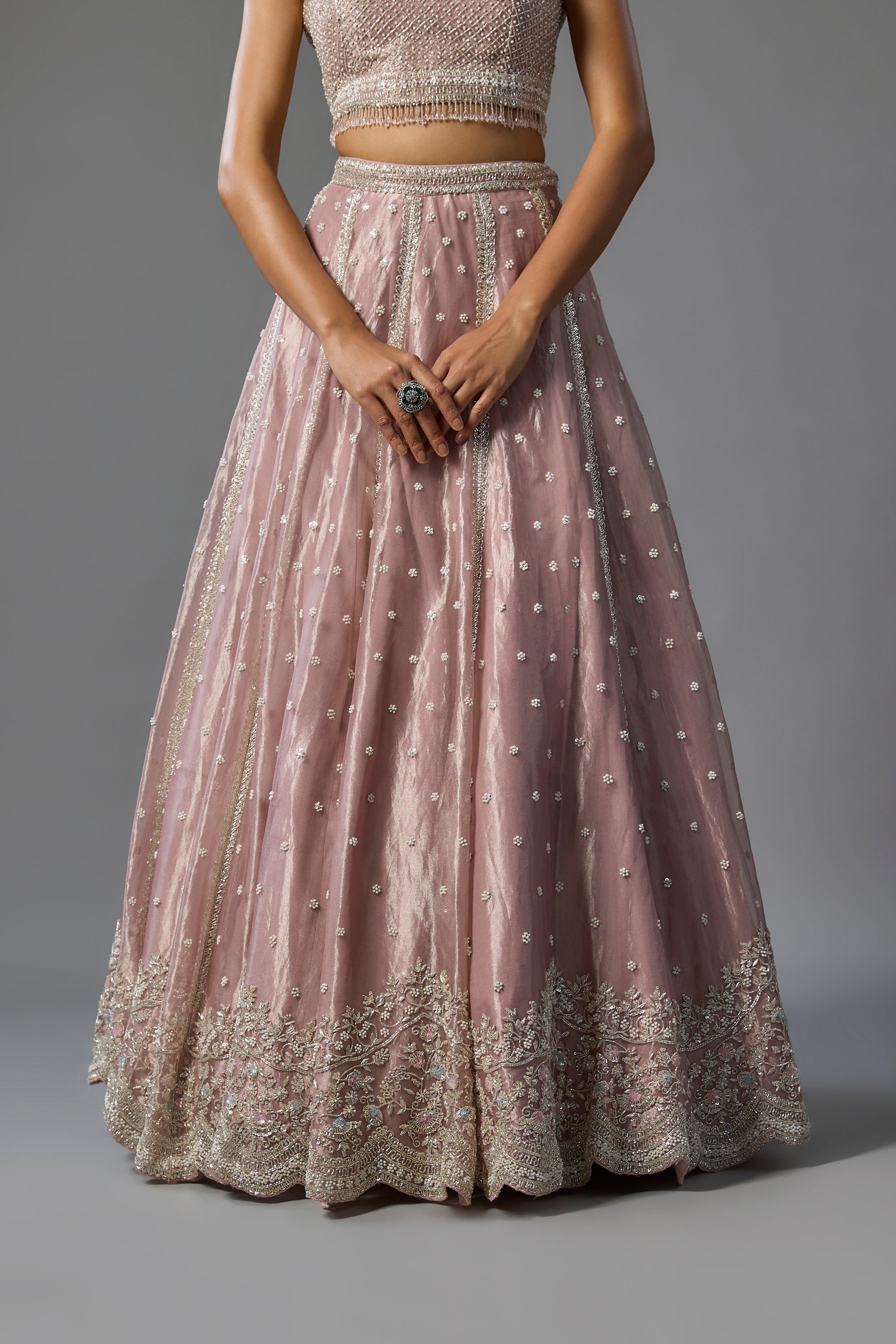 Lavender Tissue Pearl and Sequins Embroidered Lehenga Set