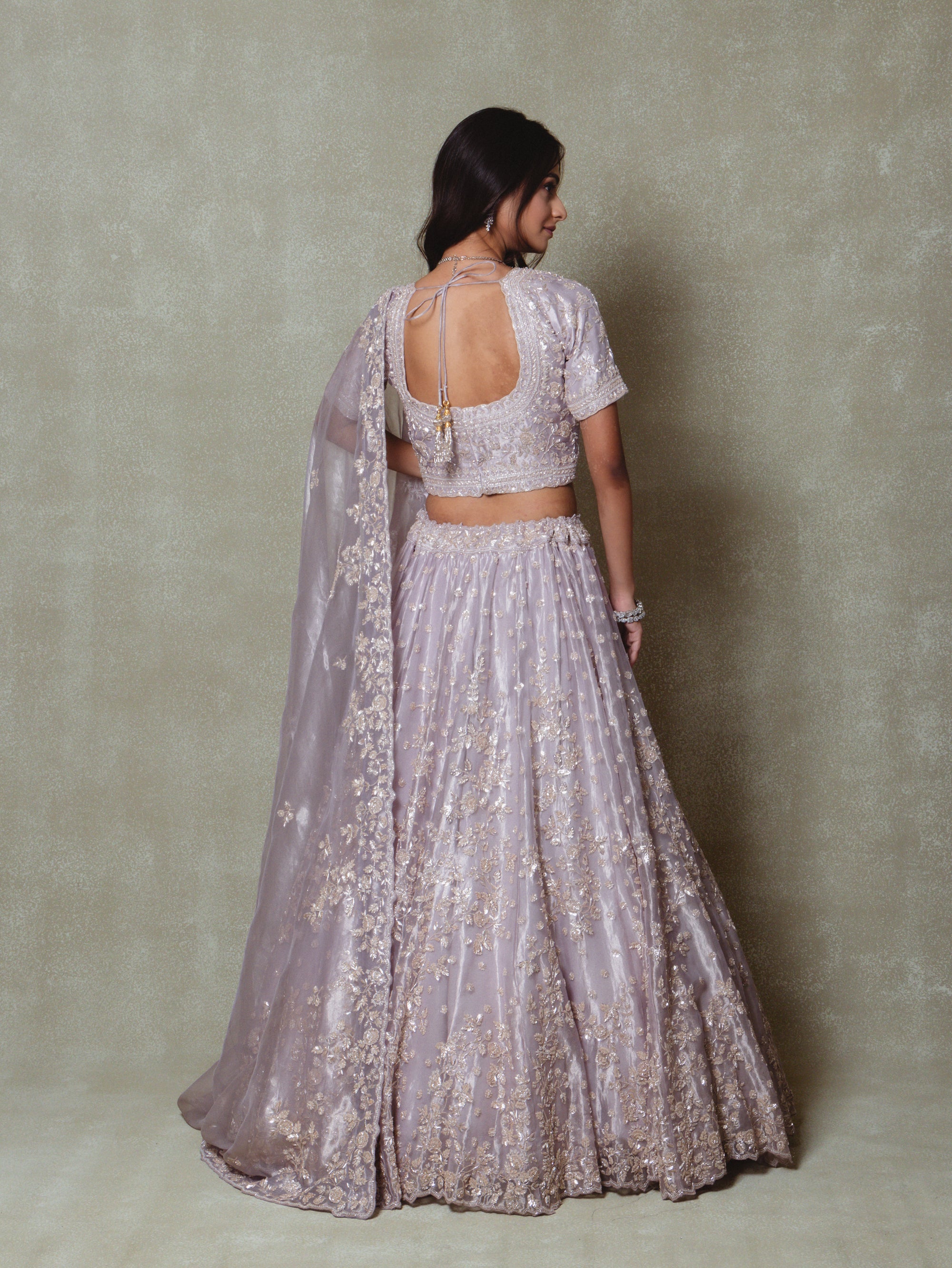 Lilac Tissue Pearls and Sequins Embroidered Lehenga Set