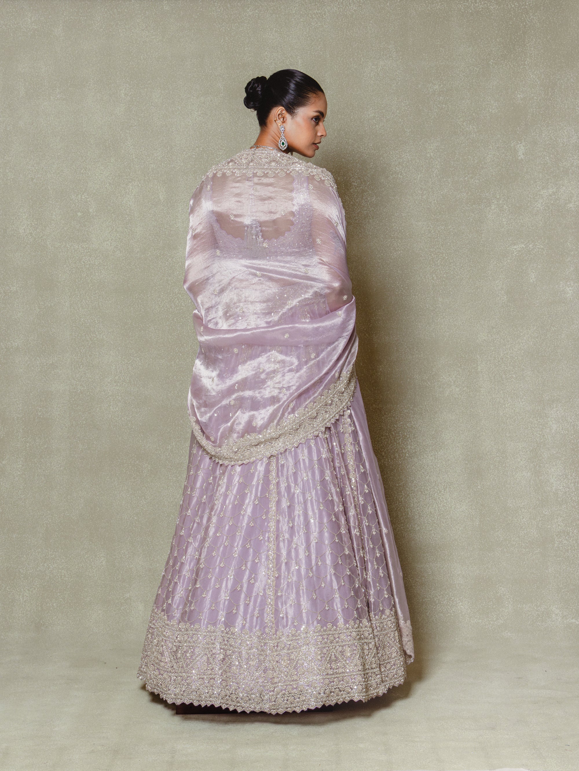 Lilac Tissue Sequins and Cutdana Embroidered Lehenga Set