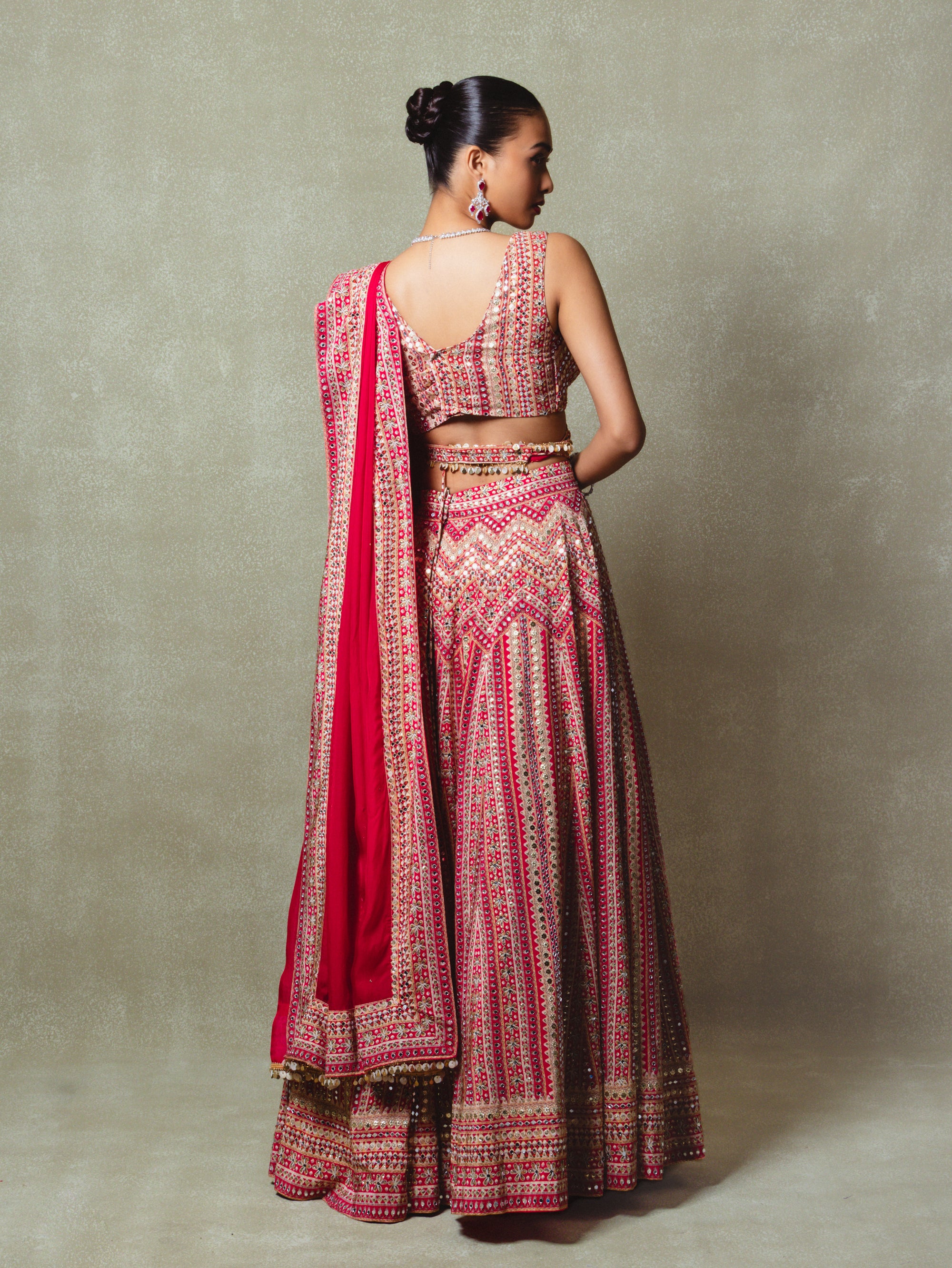 Red Crepe Silk Digital Printed Lehenga Set