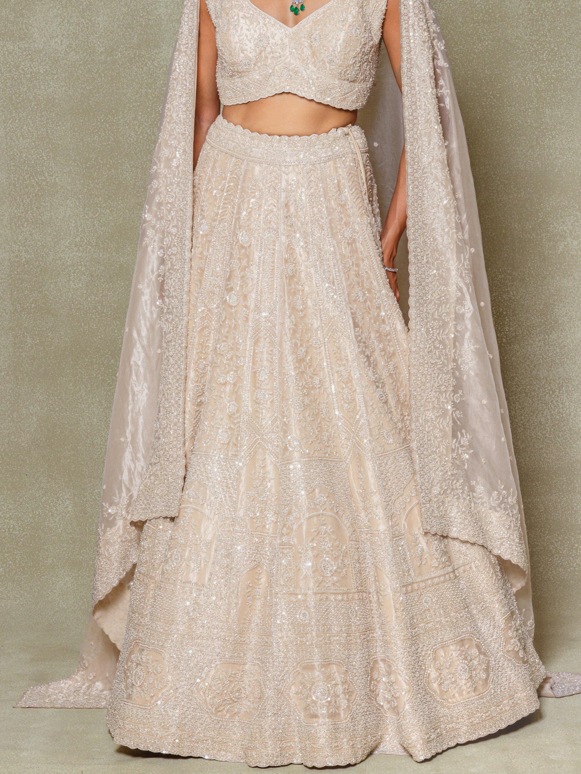 Champagne Tissue Sequins and Cutdana Embroidered Lehenga Set - Vedant G