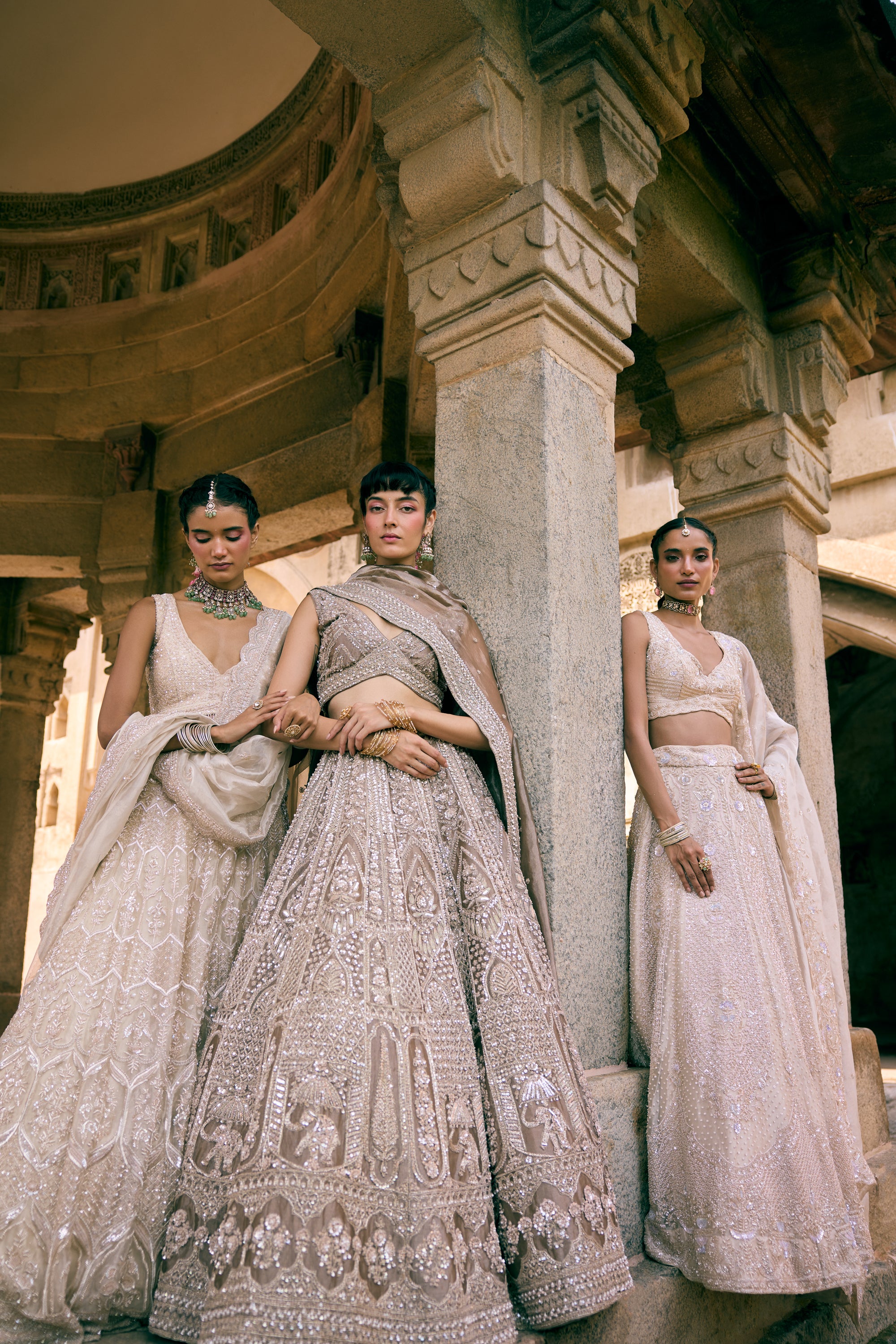 Grey Tissue Sequins Embroidered Lehenga Set