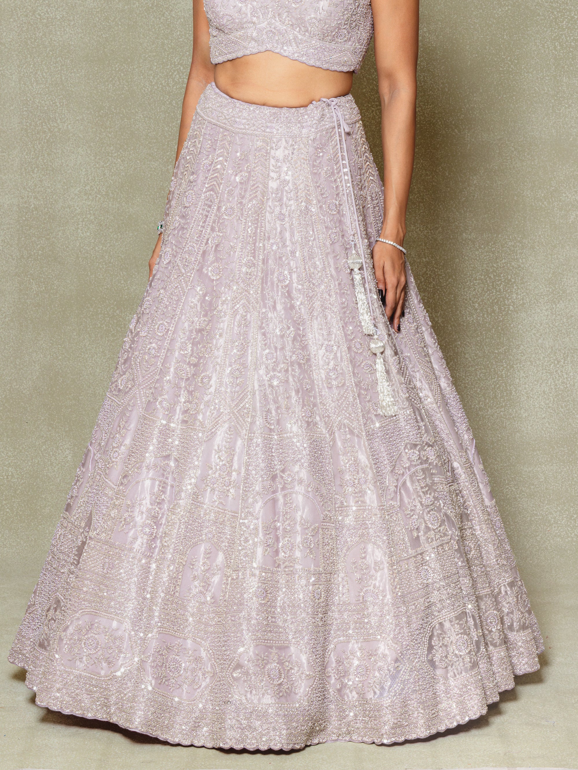 Lilac Tissue Sequins and Pearls Embroidered Lehenga Set