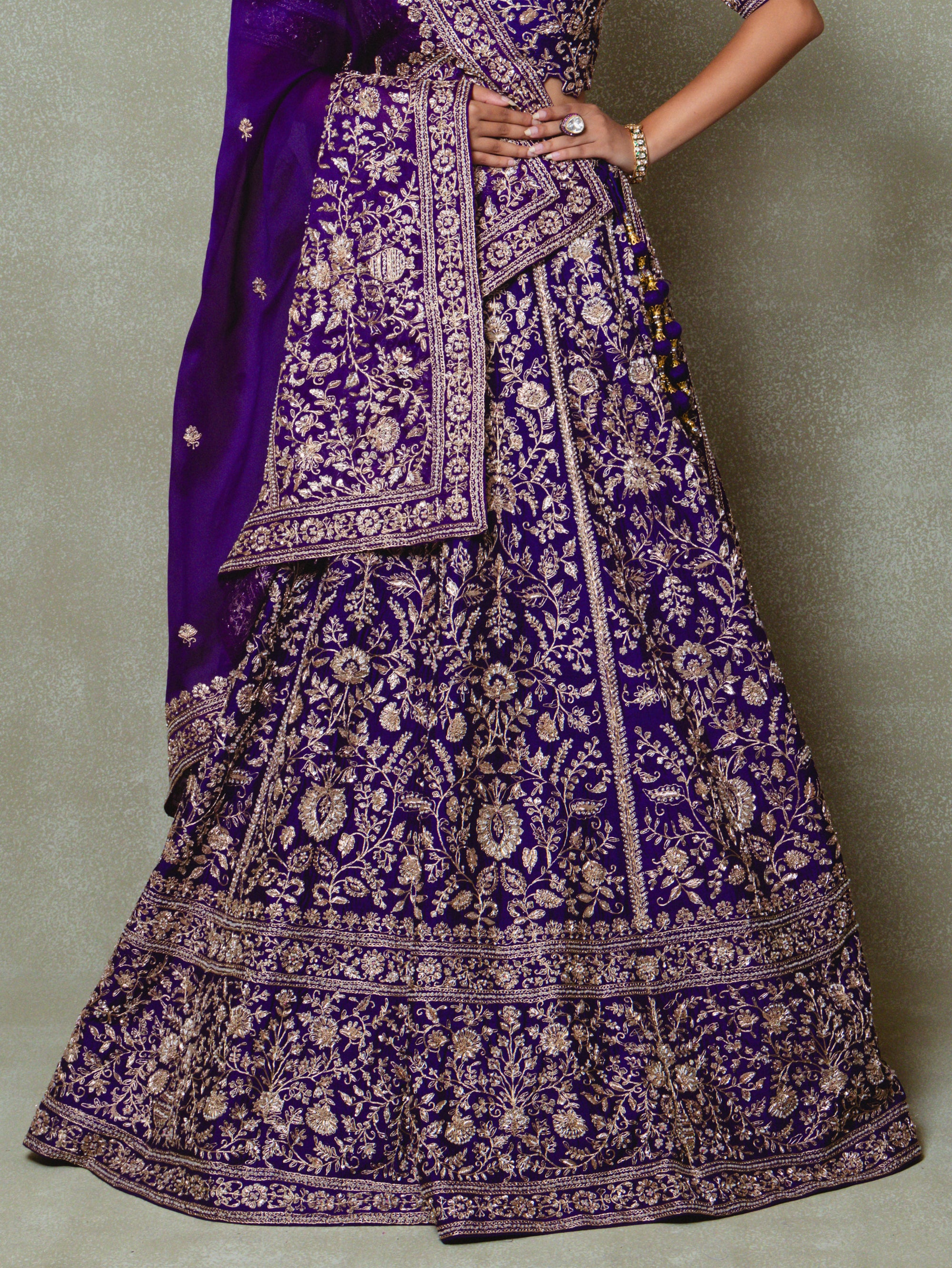 Purple Organza Embroidered Lehenga Set