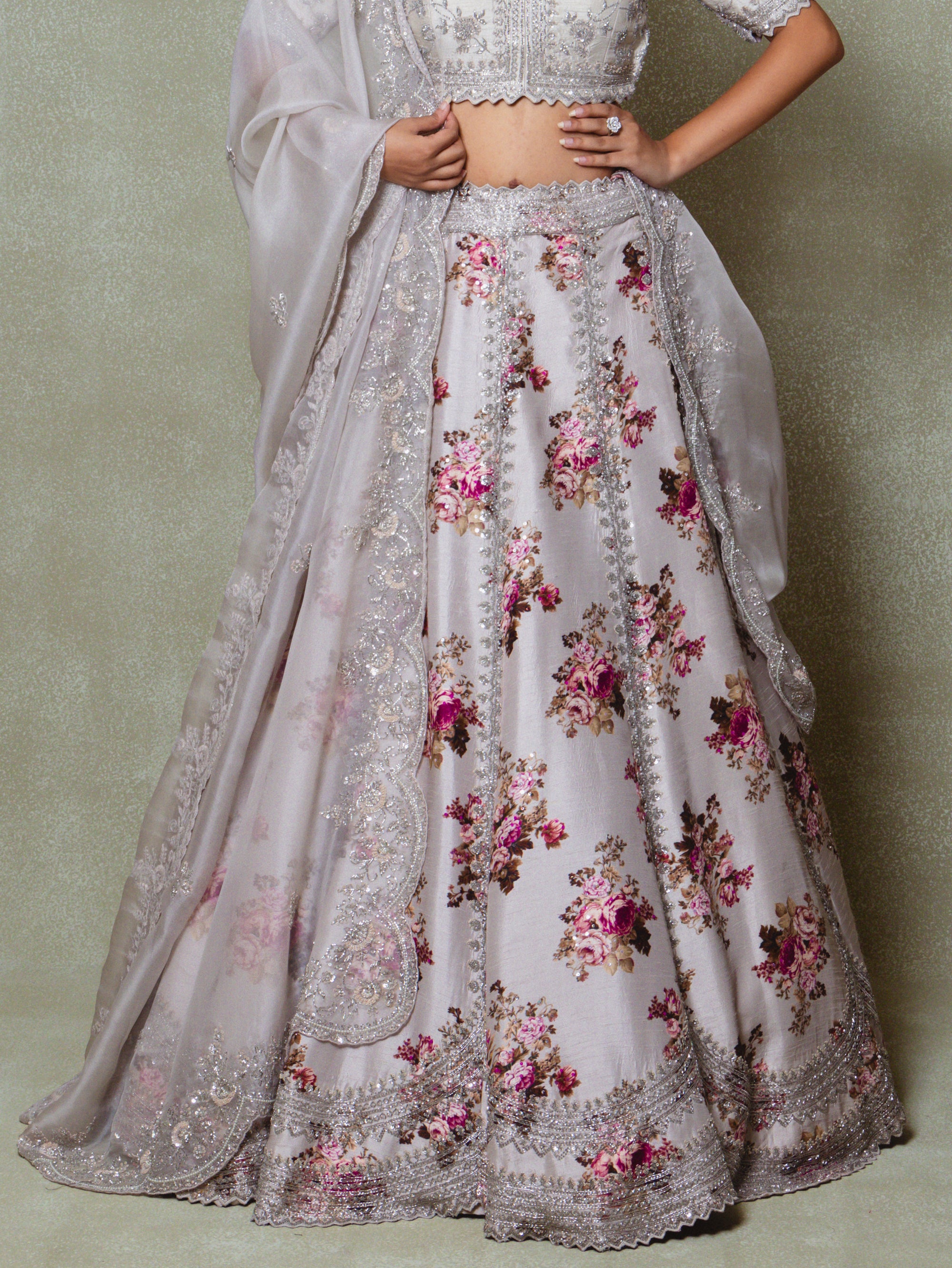 Grey Silk Embroidered Lehenga