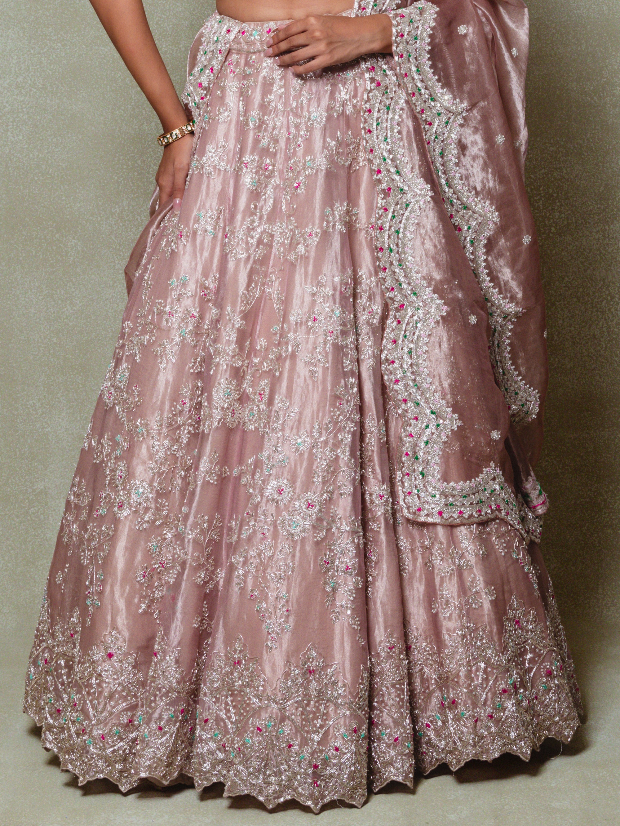 Lavender Tissue Zardosi and Sequins Embroidered Lehenga Set