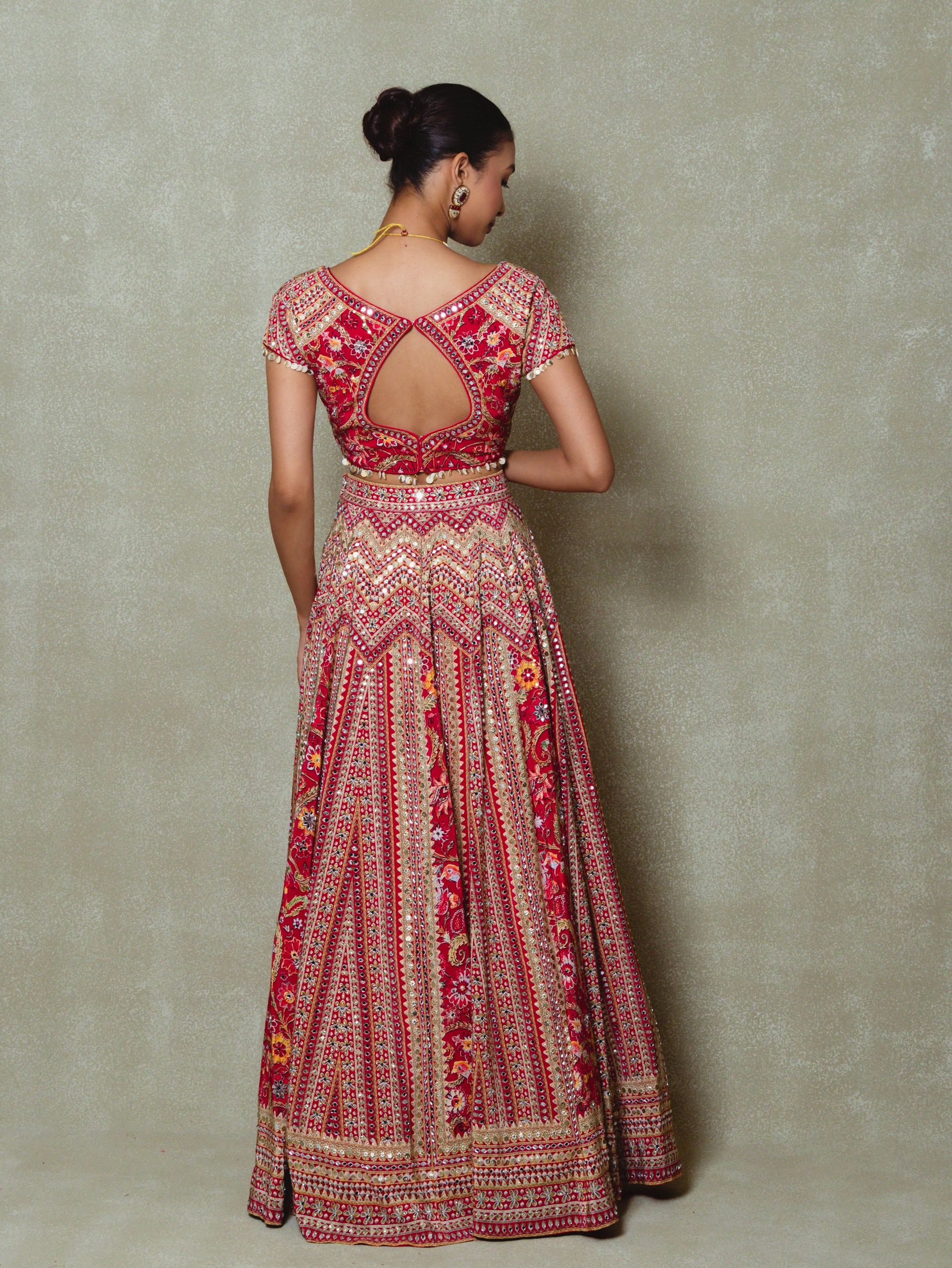 Red Crepe Sequins Embellished Lehenga Set