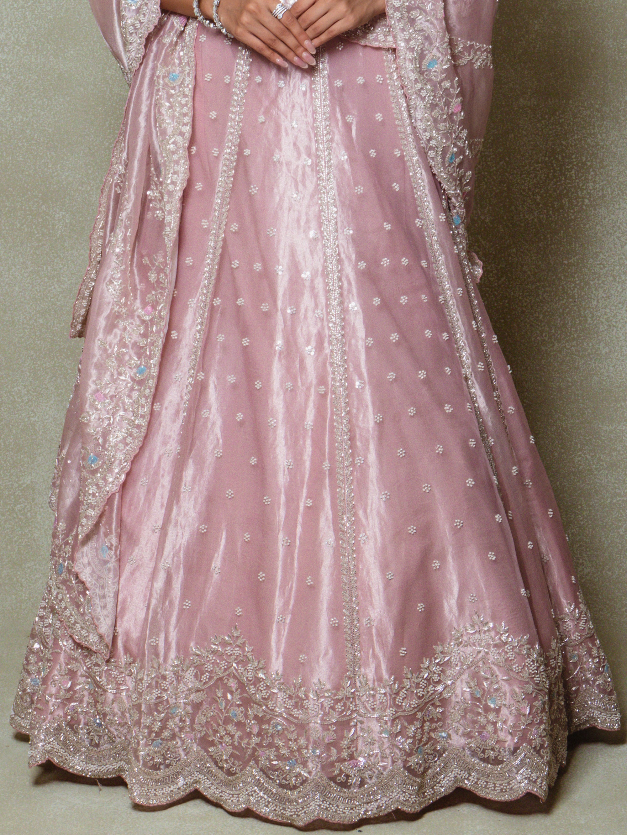 Pink Tissue Sequins Embroidered Lehenga Set
