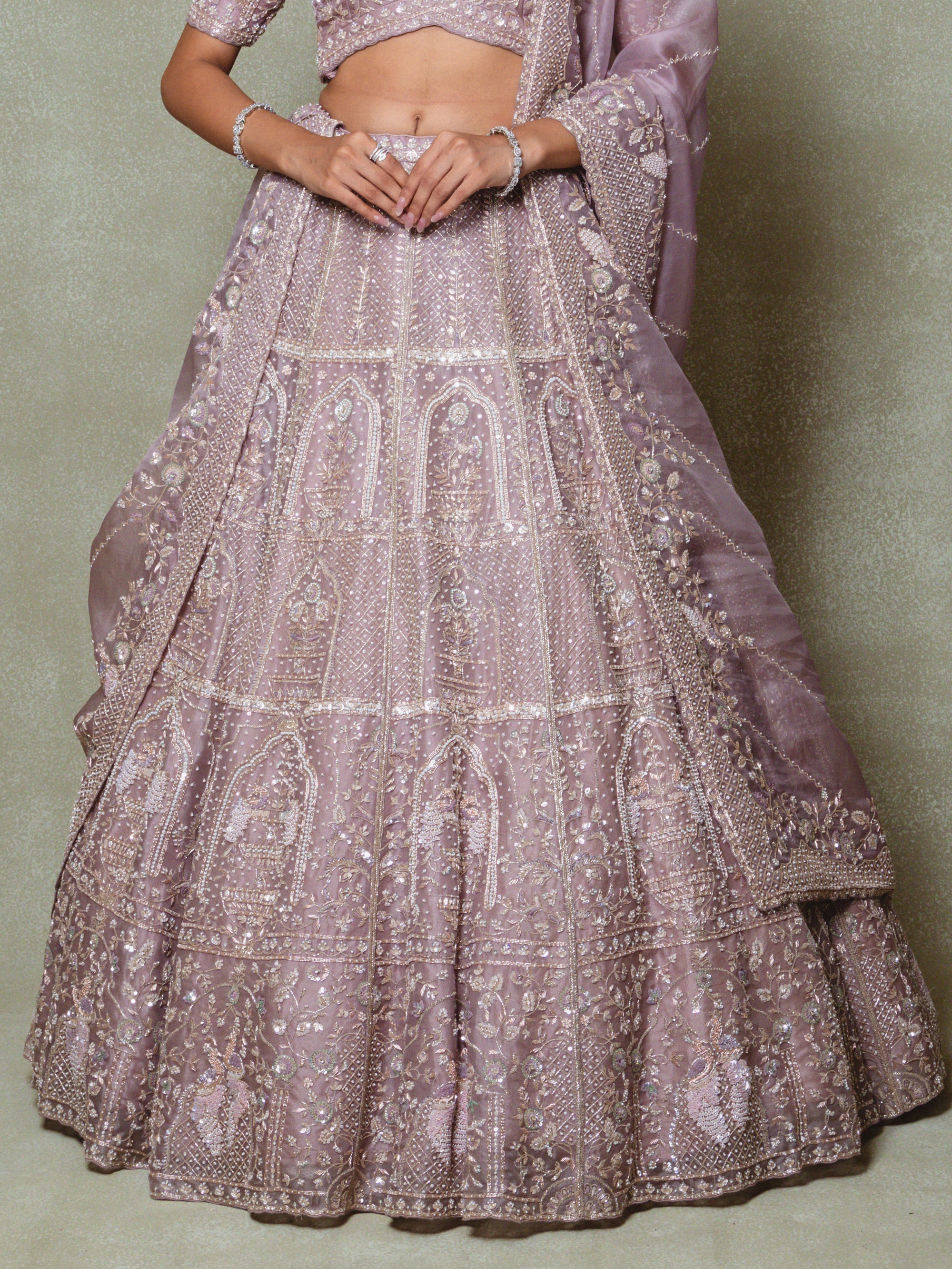 Lavender Tissue Pearls Embroidered Lehenga Set