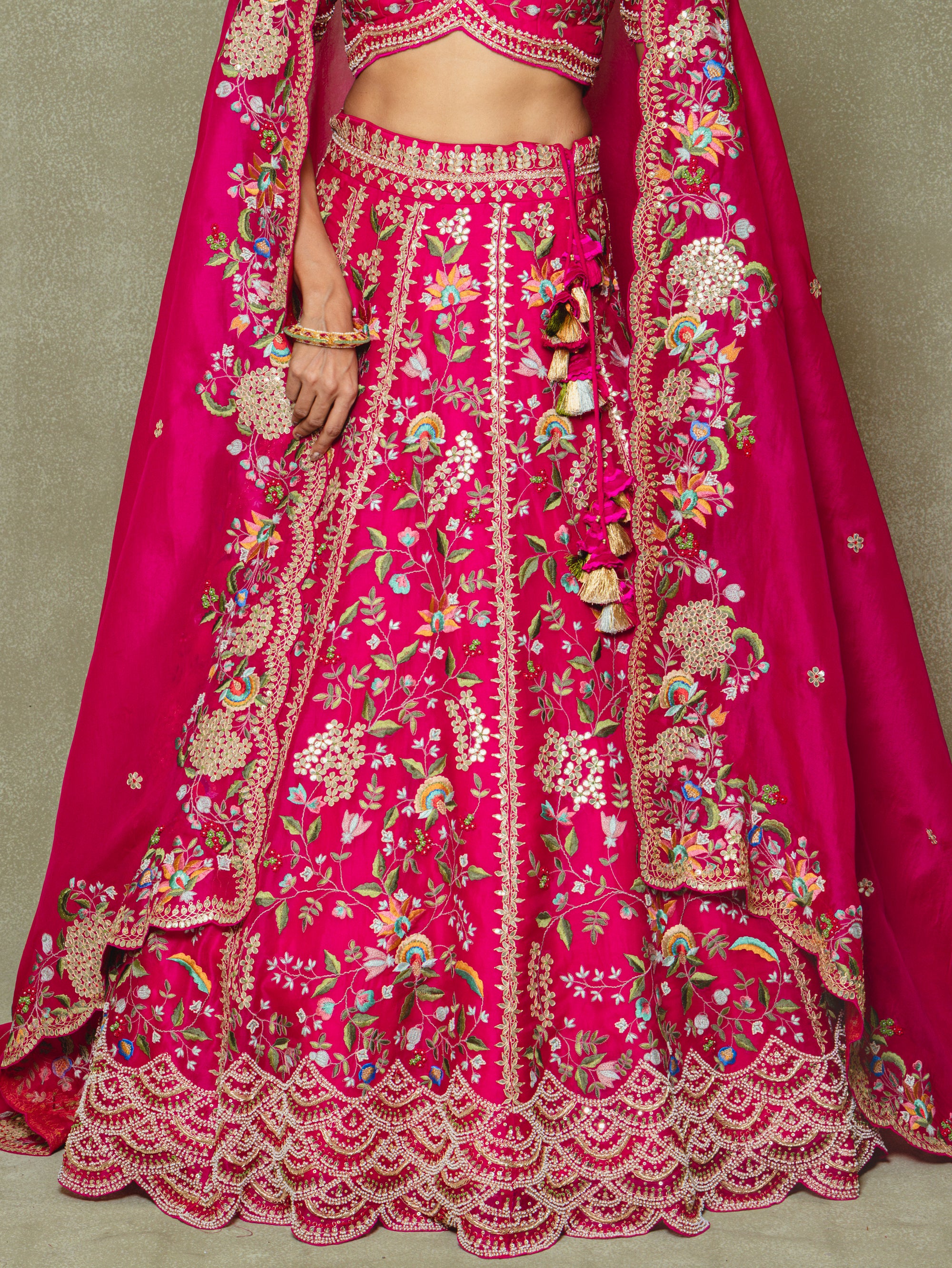Pink Organza Embroidered Lehenga Set