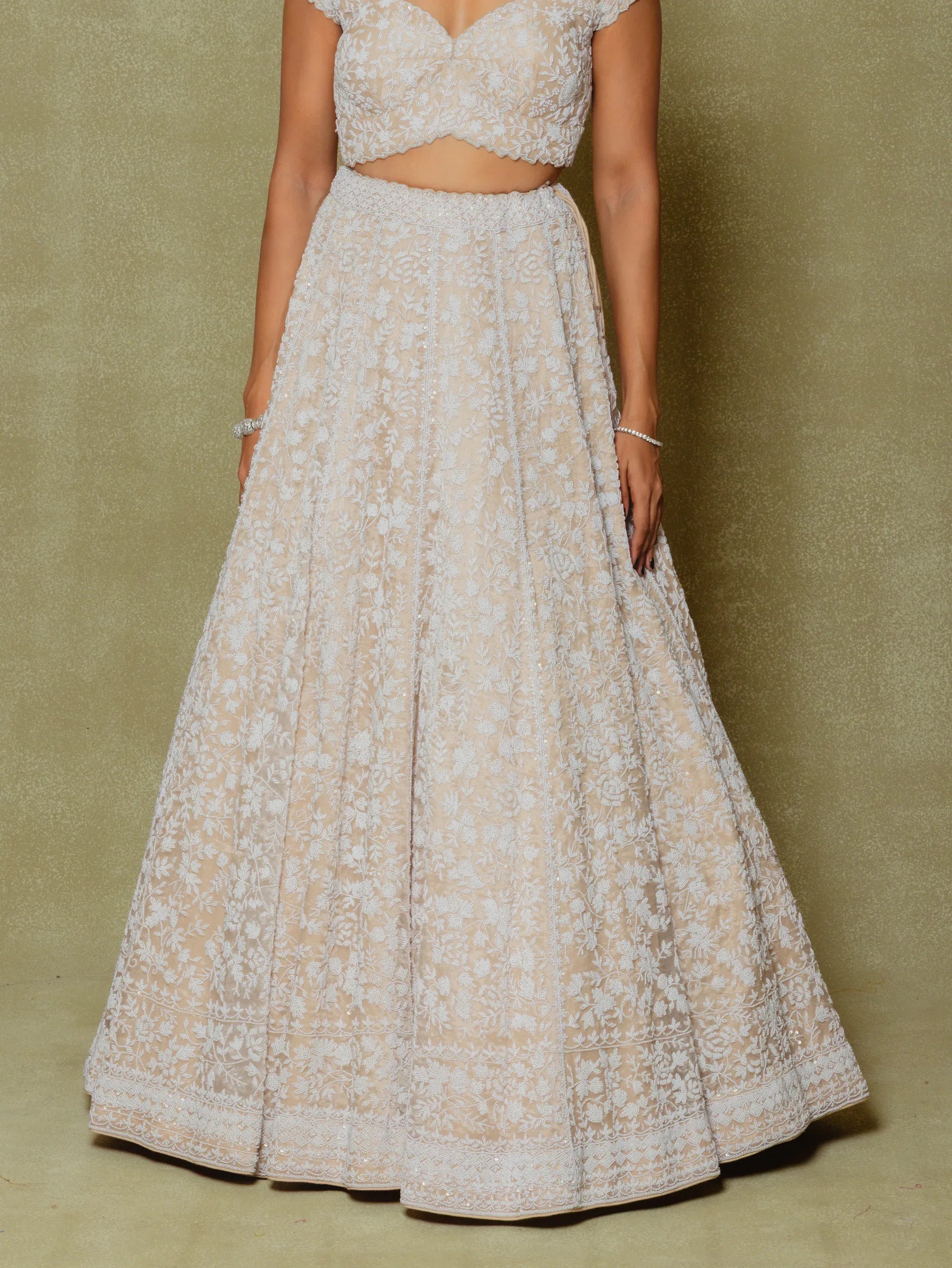 Champagne Tissue Embroidered Lehenga Set - Vedant G