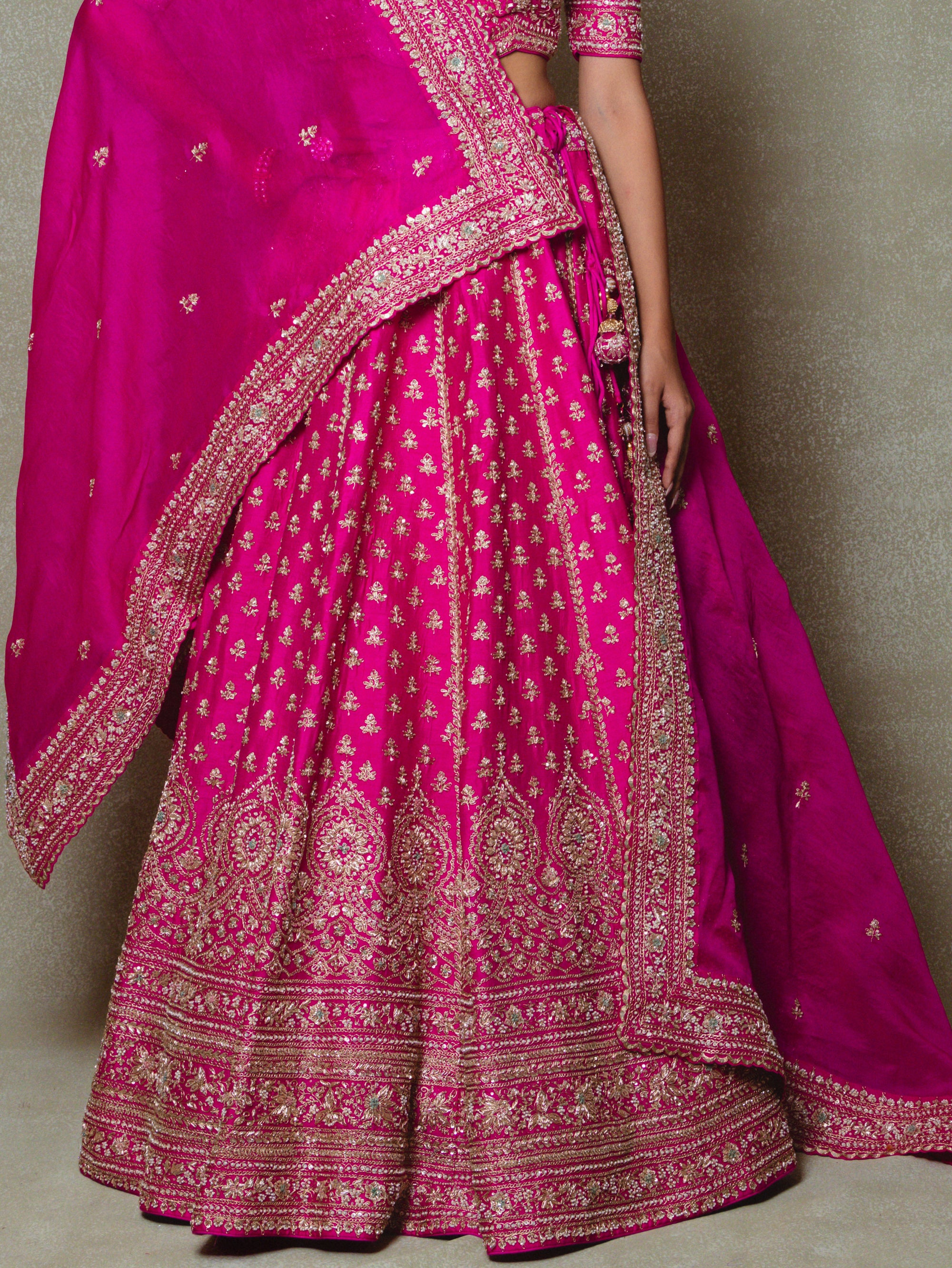 Rani Pink Tissue Embroidered Lehenga Set
