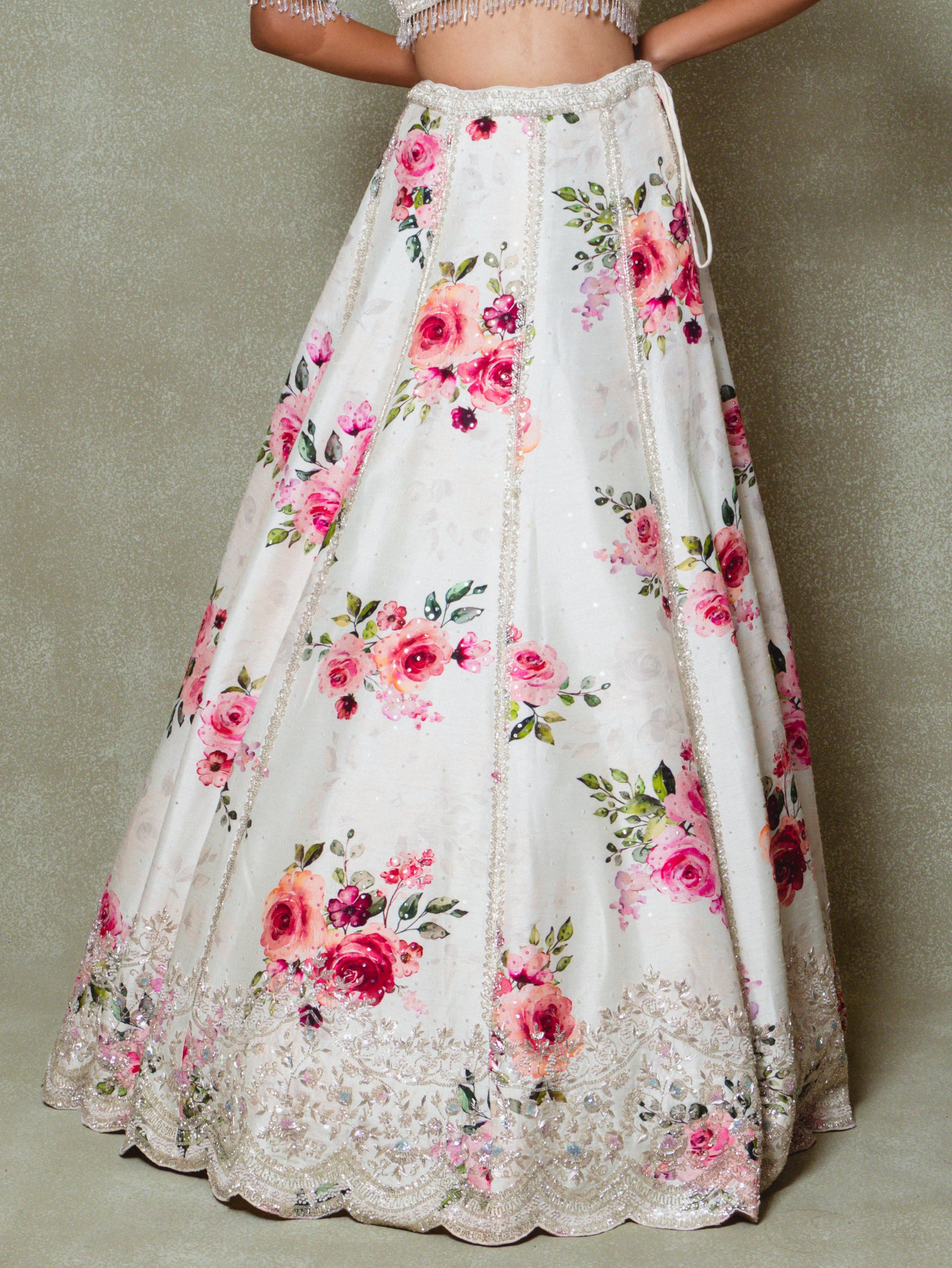 Ivory Silk Embroidered Lehenga Set