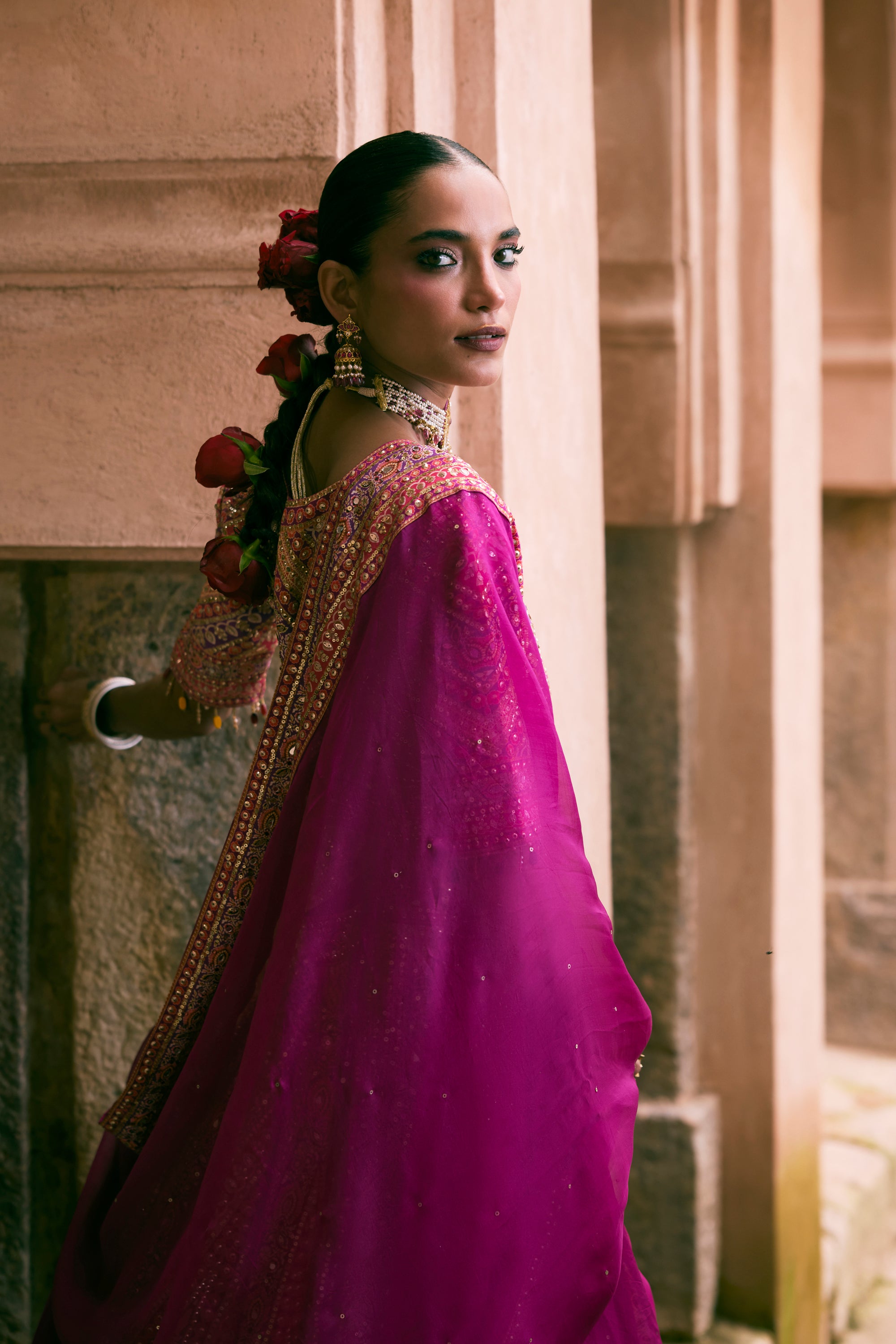 Purple Crepe Sequins Embellished Lehenga Set