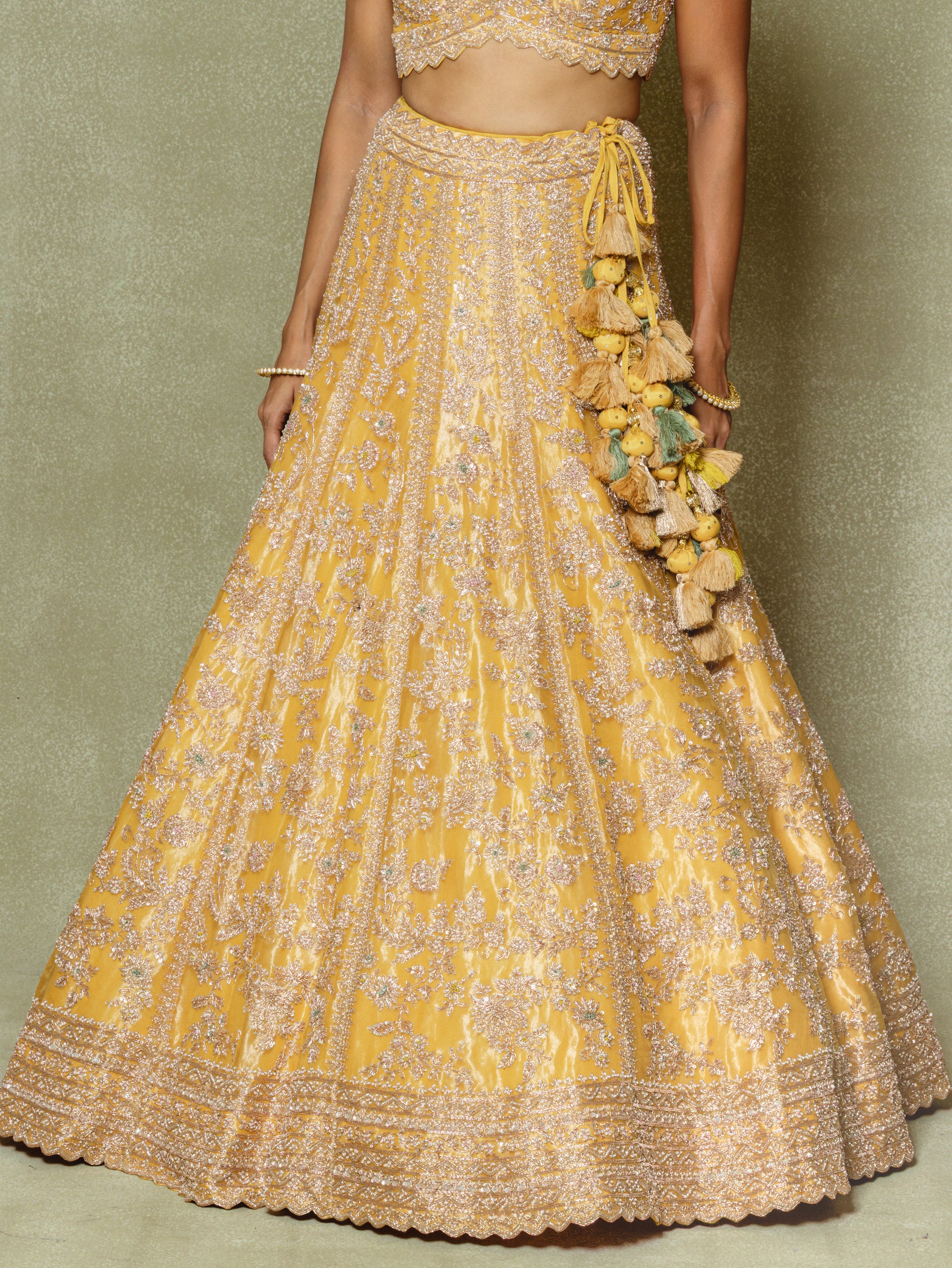 Yellow Tissue Embroidered Lehenga Set