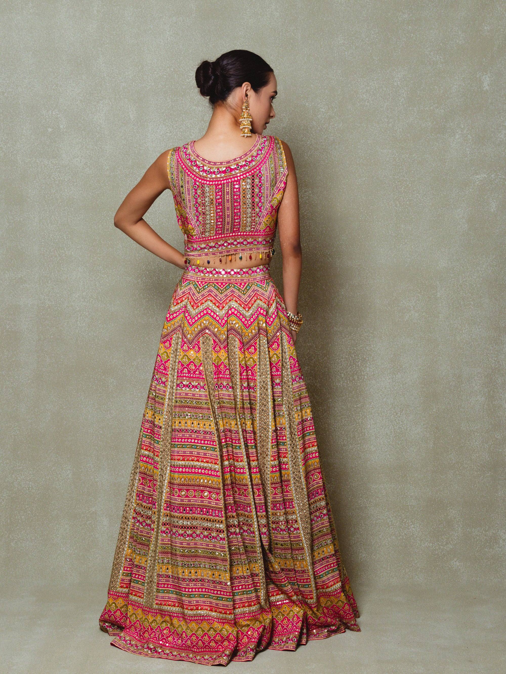 Pink Crepe Metallic Sequins Embellished Lehenga Set