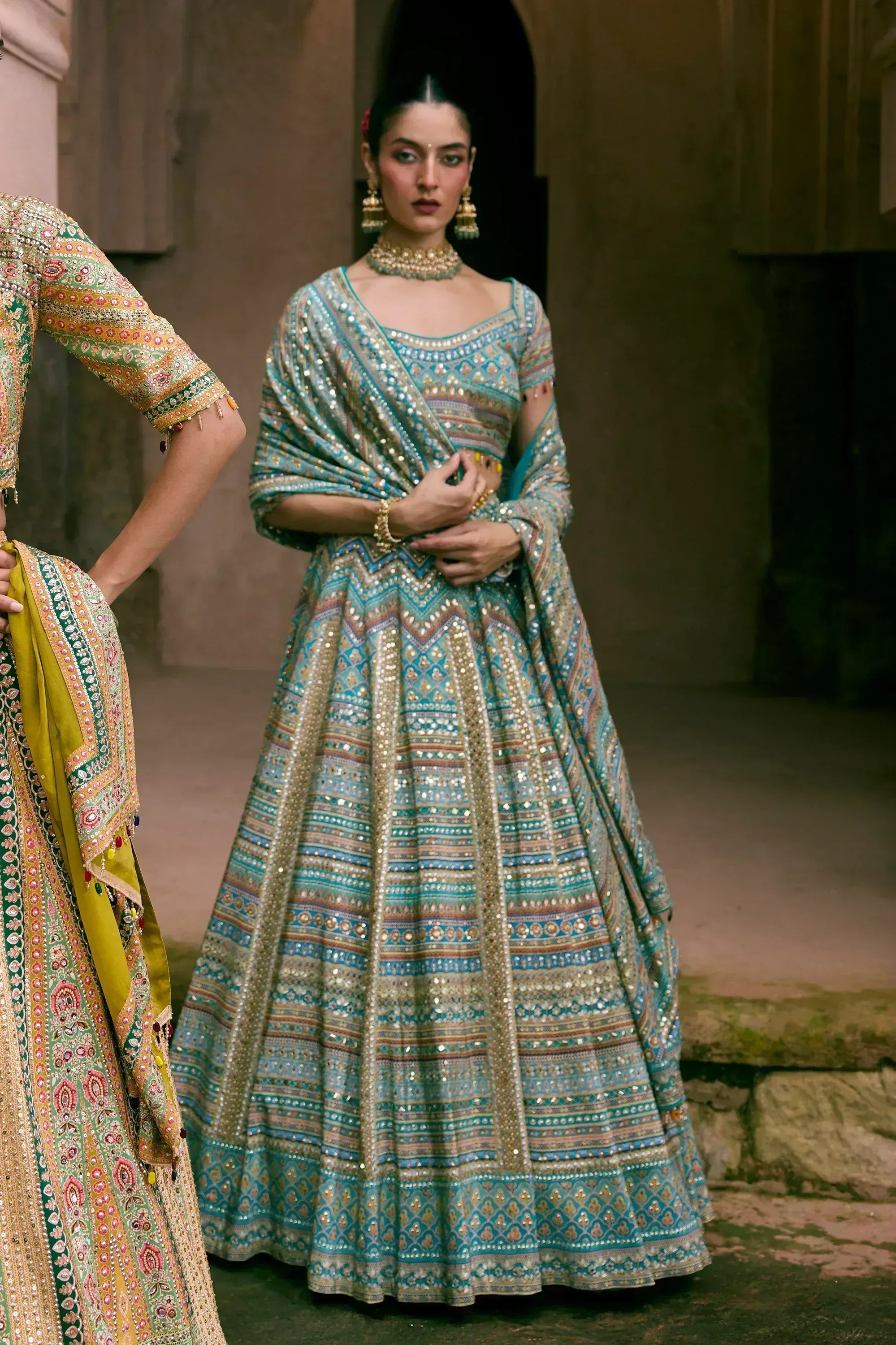 Blue Crepe Silk Digital Printed Lehenga Set - Vedant G