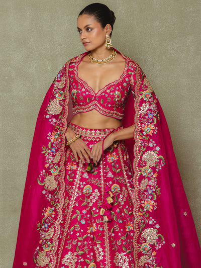Pink Organza Embroidered Lehenga Set