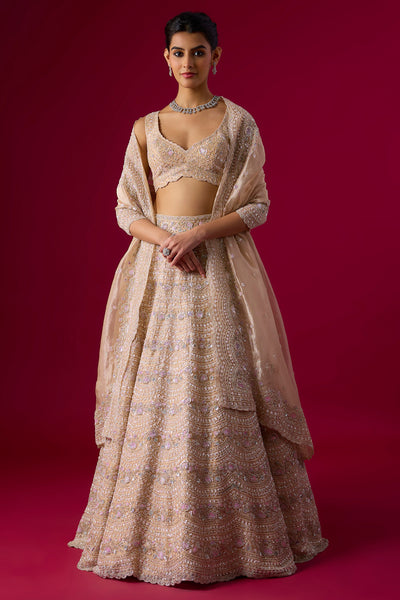 Peach Tissue Sequins Embroidered Lehenga Set