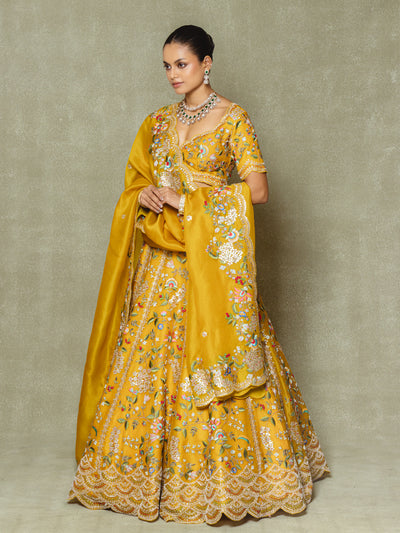 Yellow Organza Embroidered Lehenga Set