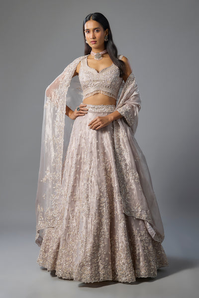Lilac Tissue Sequins Embroidered Lehenga Set