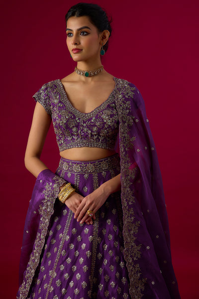Violet Organza Pearl Embroidered Lehenga Set