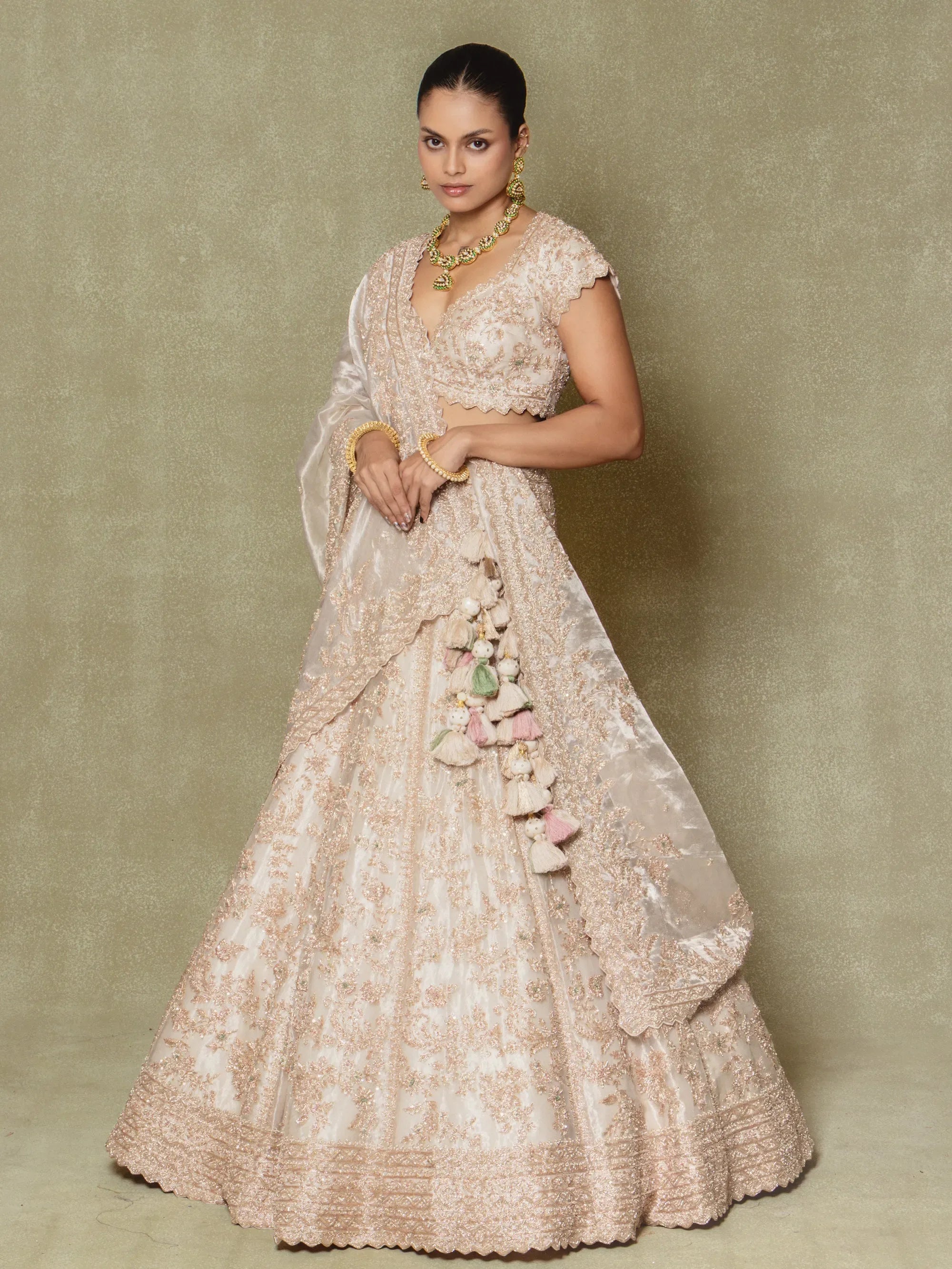 Champagne Silk Embroidered Lehenga Set - Vedant G