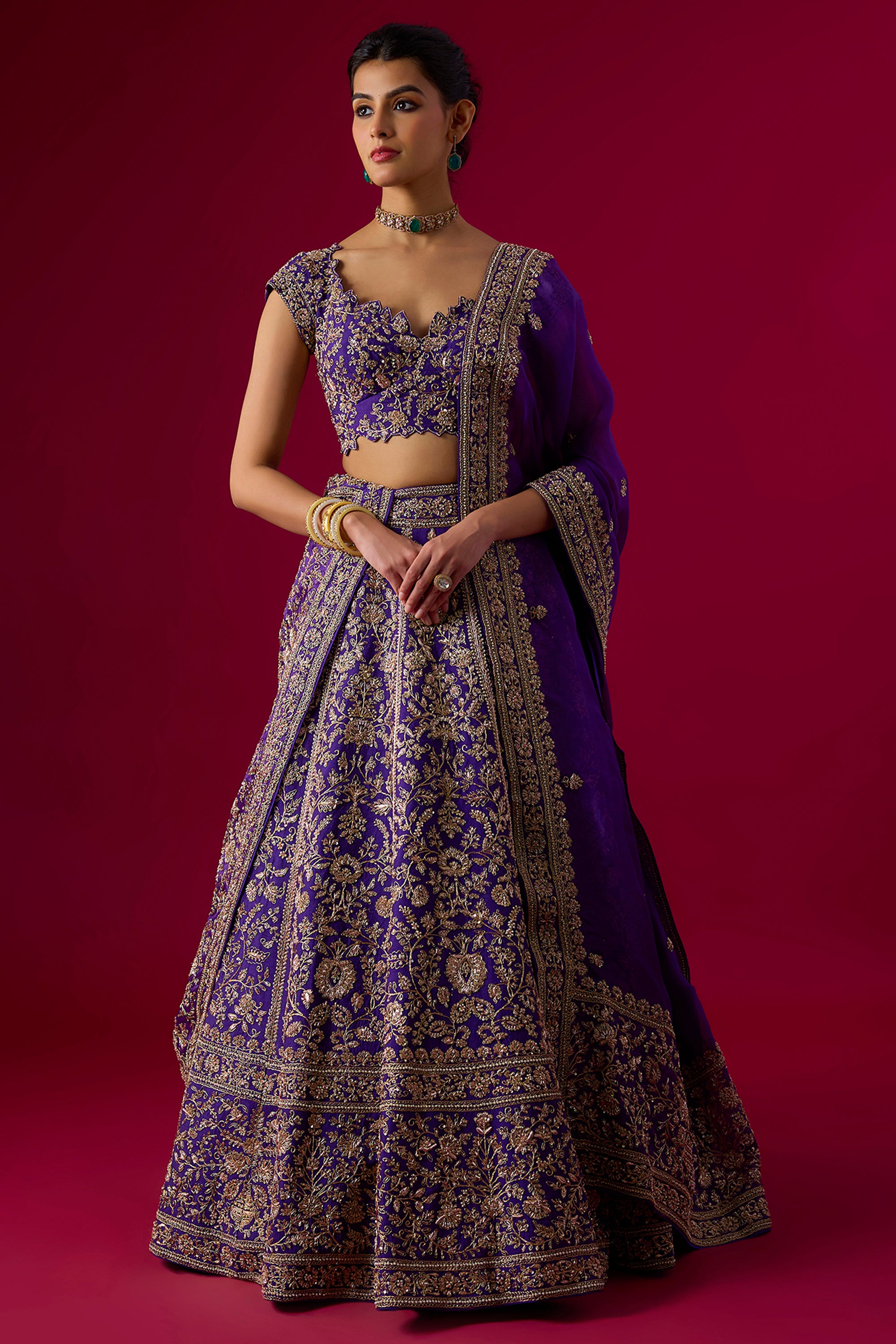 Purple Silk Sequins Embroidered Lehenga Set