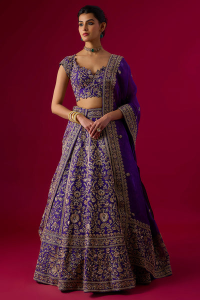 Purple Silk Sequins Embroidered Lehenga Set