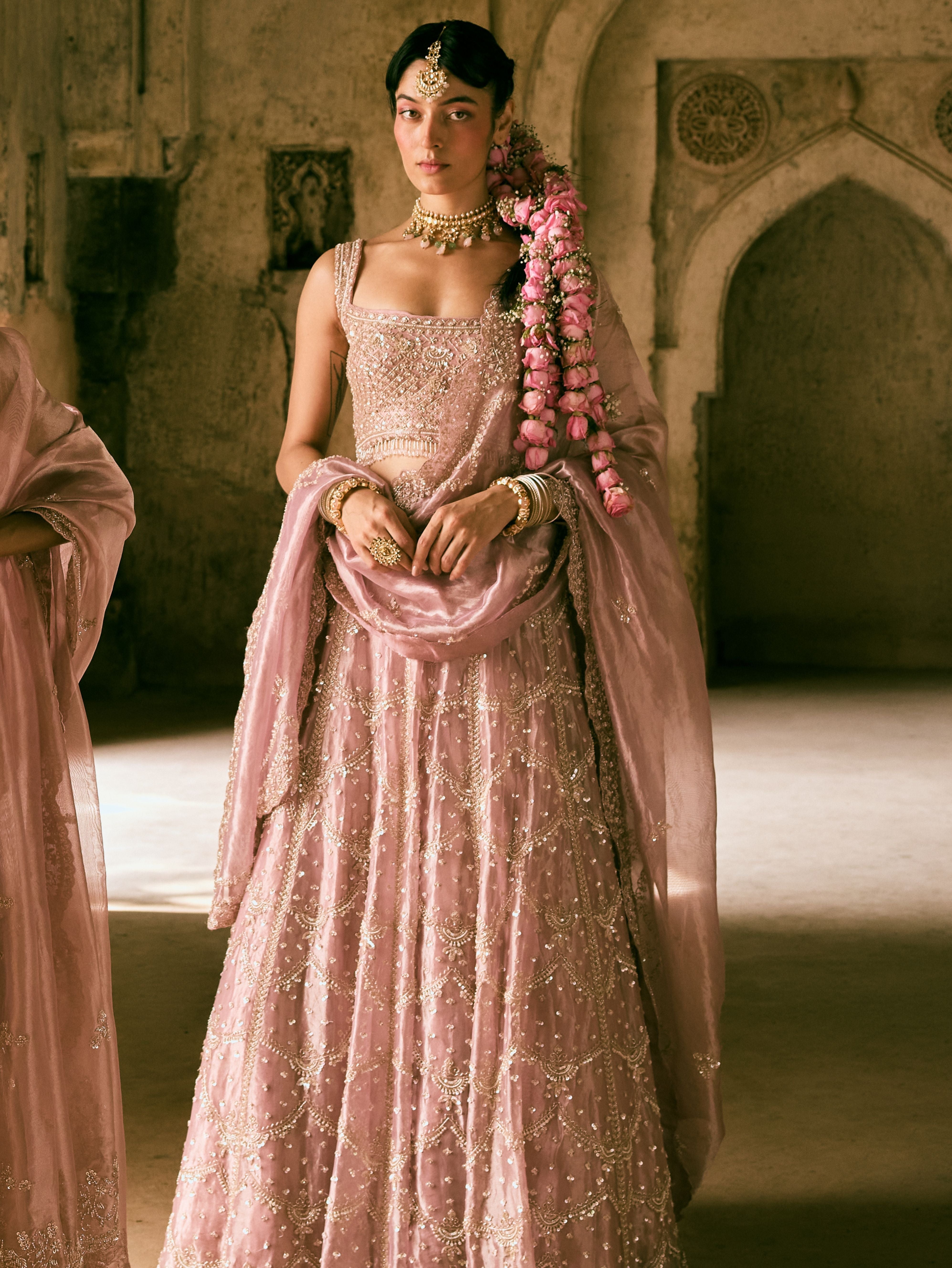 Lavender Tissue Sequins Embroidered Lehenga Set