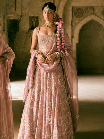 Lavender Tissue Sequins Embroidered Lehenga Set