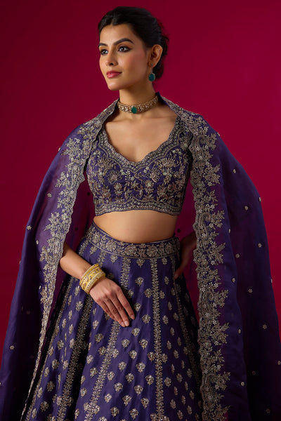 Purple Organza Pearl Embroidered Lehenga Set