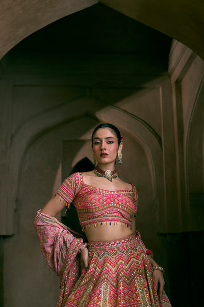 Pink Crepe Silk Digital Printed Lehenga Set