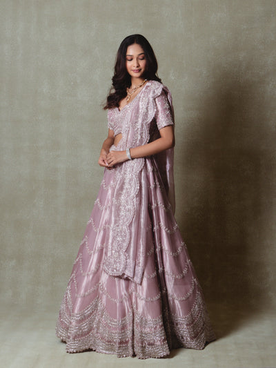 Lavender Tissue Embroidered Lehenga Set