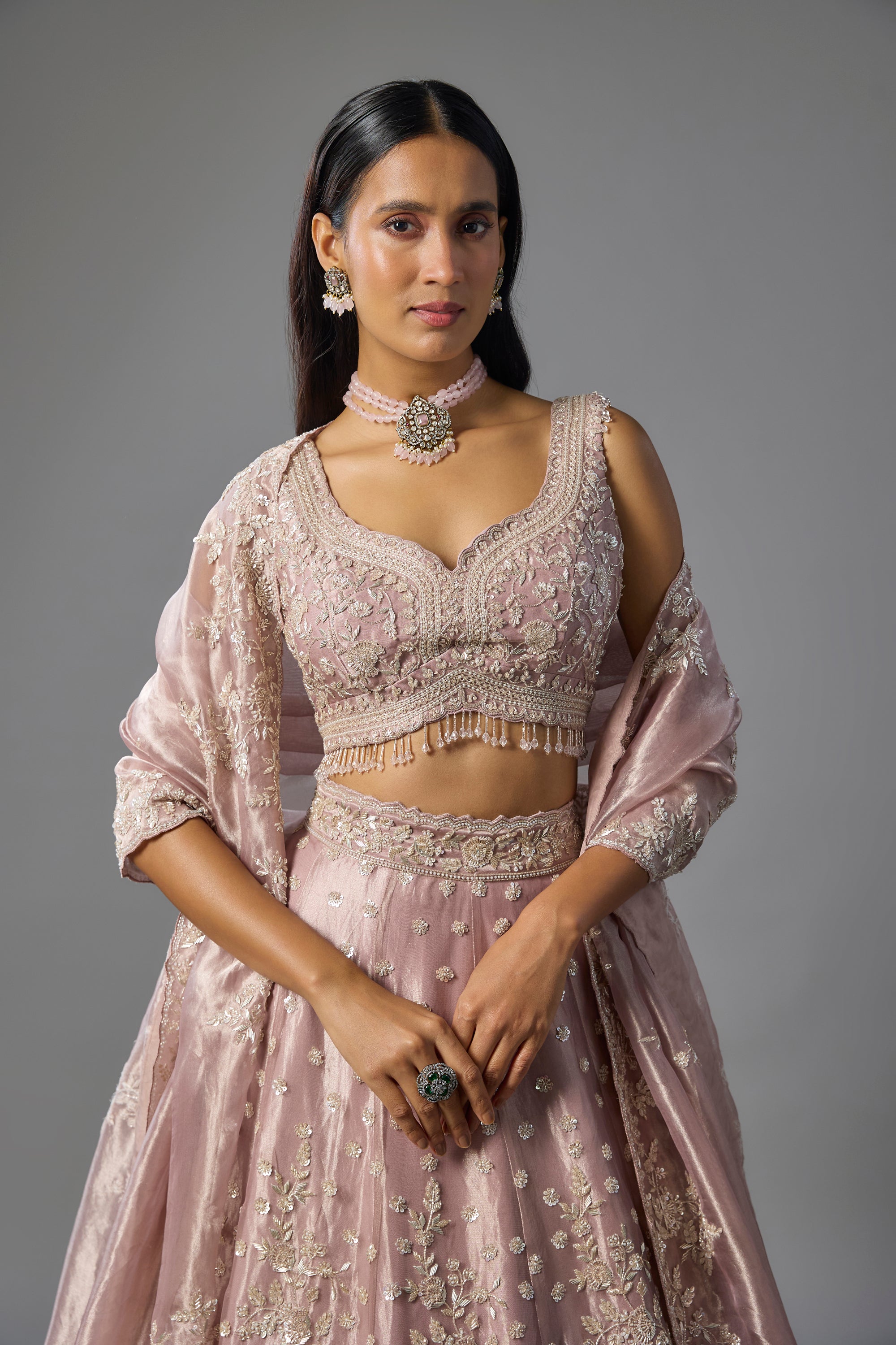 Lavender Tissue Cutdana Embroidered Lehenga Set