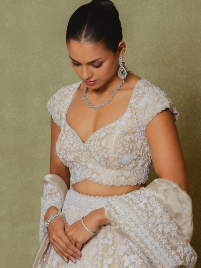 Champagne Tissue Embroidered Lehenga Set - Vedant G