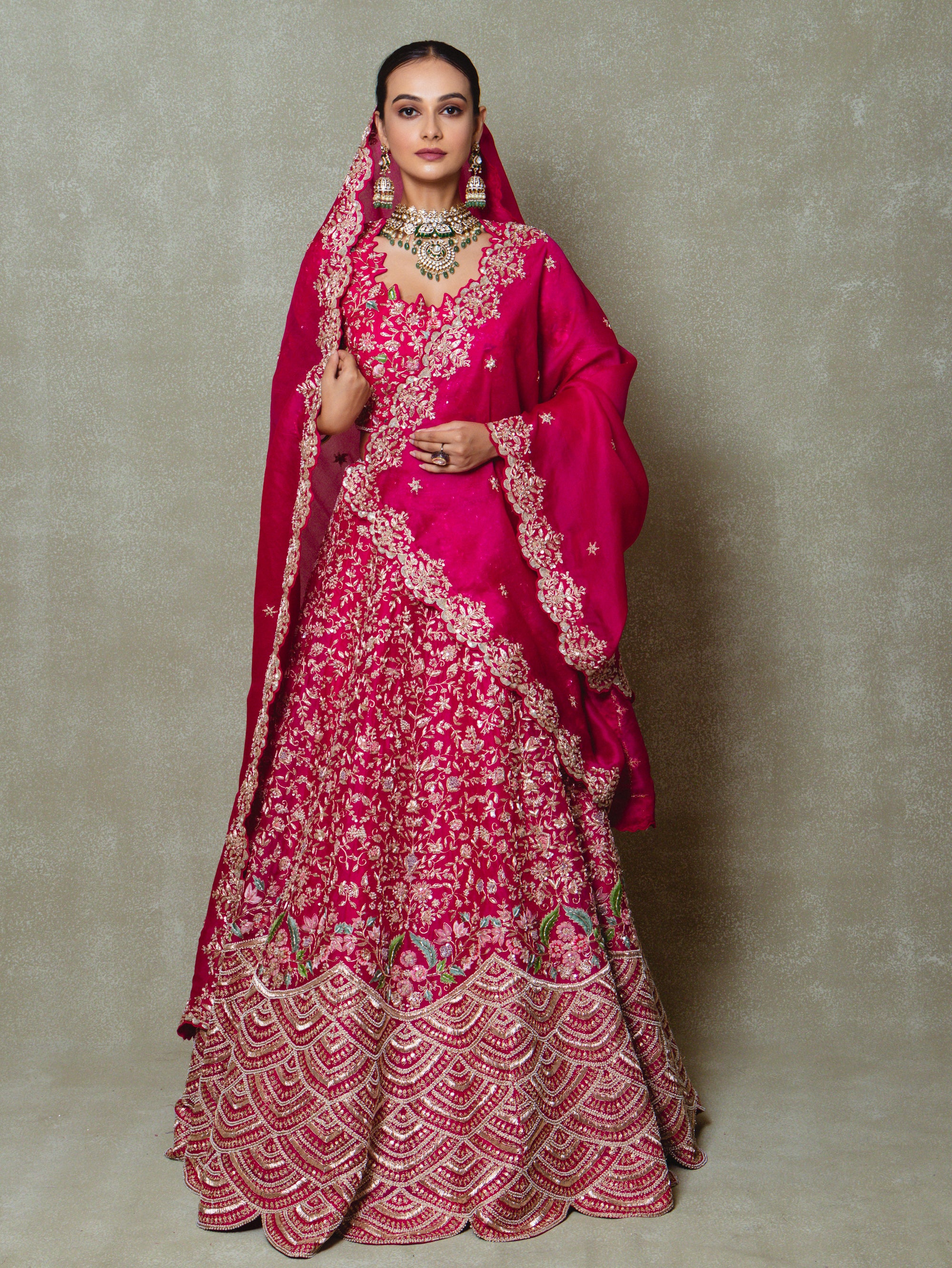 Rani Pink Organza Embroidered Lehenga Set