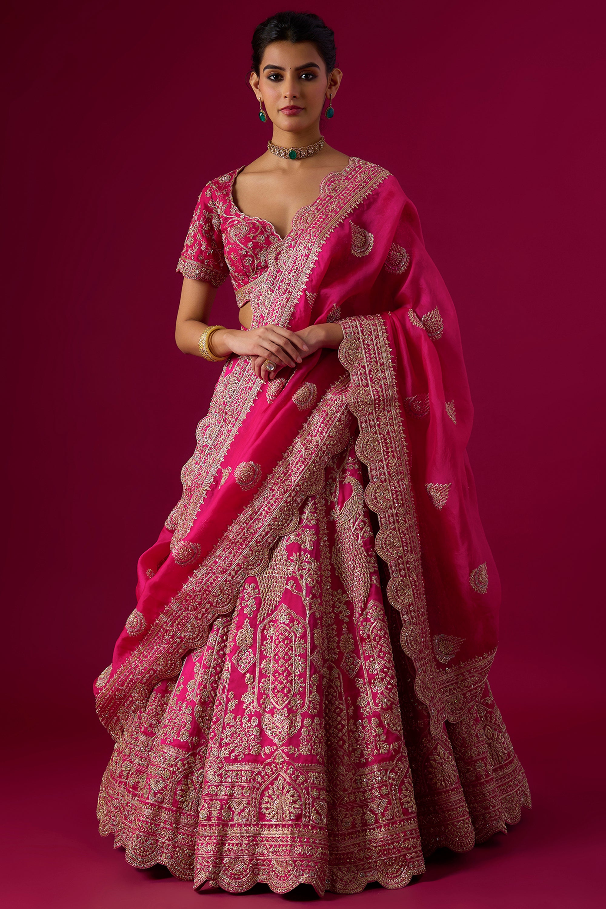 Pink Organza Sequins Embroidered Lehenga Set