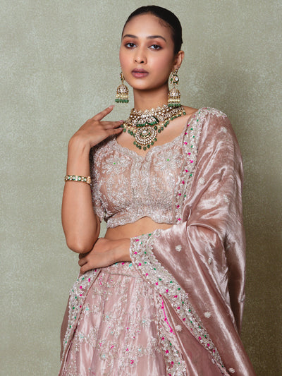 Lavender Tissue Zardosi and Sequins Embroidered Lehenga Set