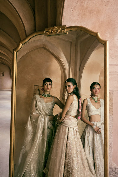 Champagne Tissue Sequins and Cutdana Embroidered Lehenga Set - Vedant G