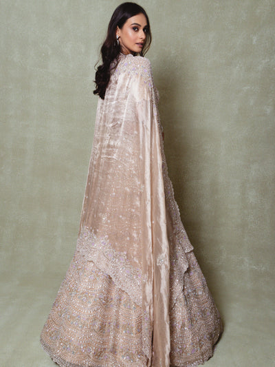 Peach Tissue Embroidered Lehenga Set