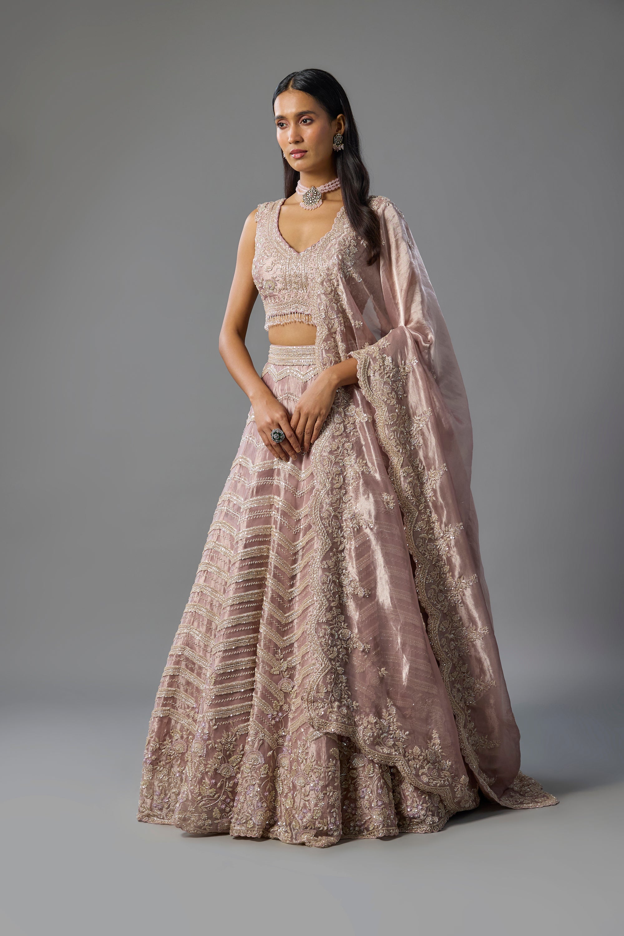 Lavender Tissue Sequins and Cutdana Embroidered Lehenga Set