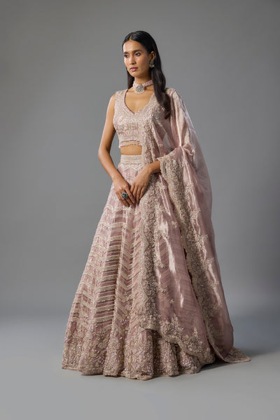 Lavender Tissue Sequins and Cutdana Embroidered Lehenga Set