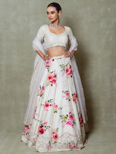 Ivory Silk Embroidered Lehenga Set