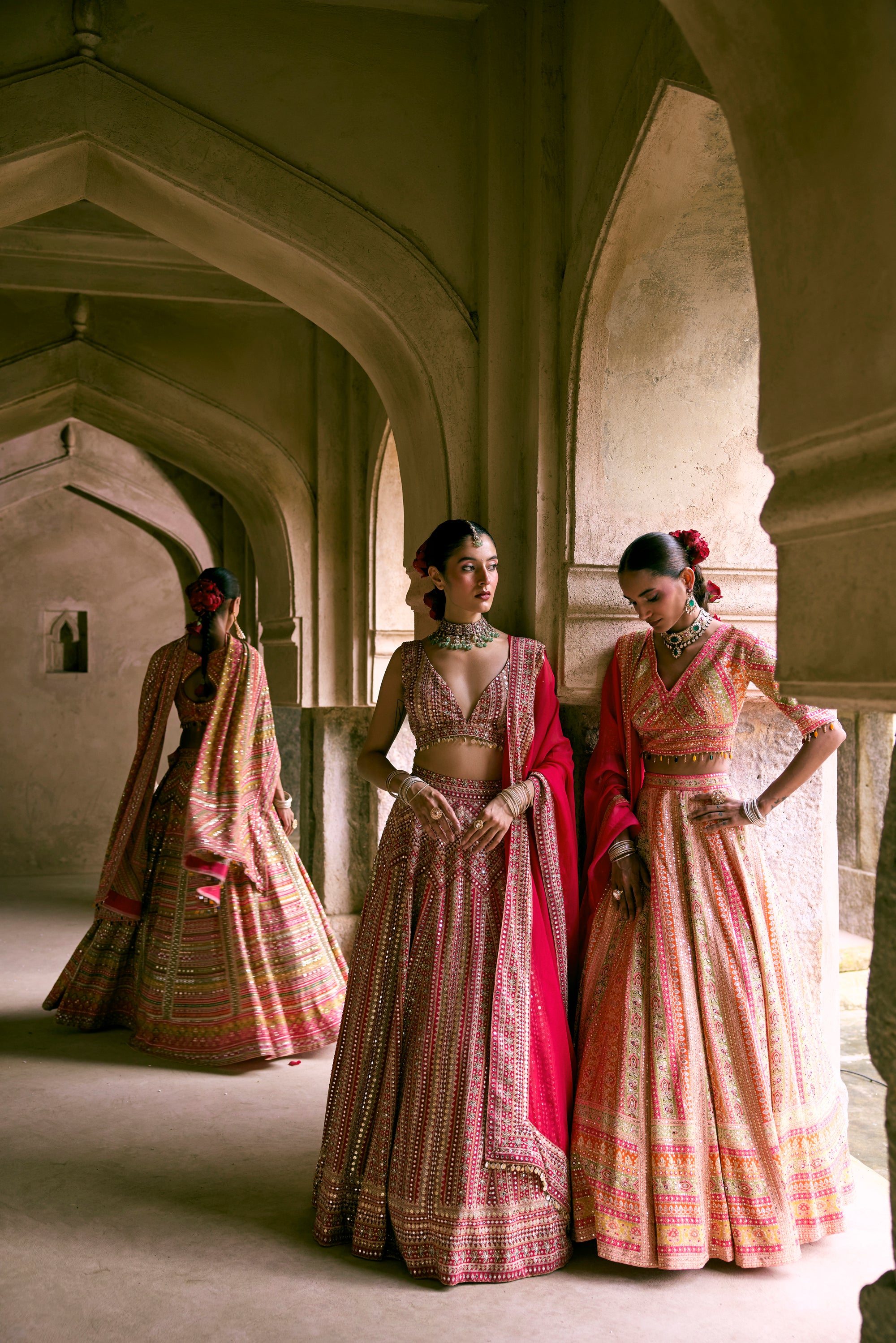 Red Crepe Silk Digital Printed Lehenga Set