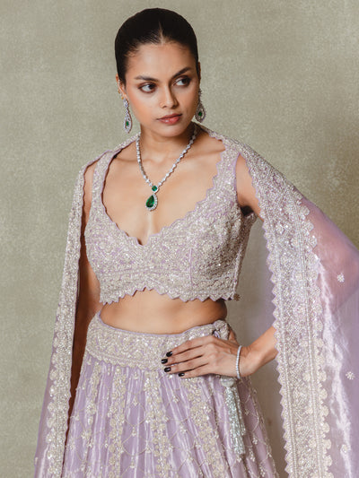 Lilac Tissue Sequins and Cutdana Embroidered Lehenga Set