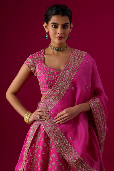 Pink Silk Sequins Embroidered Lehenga Set