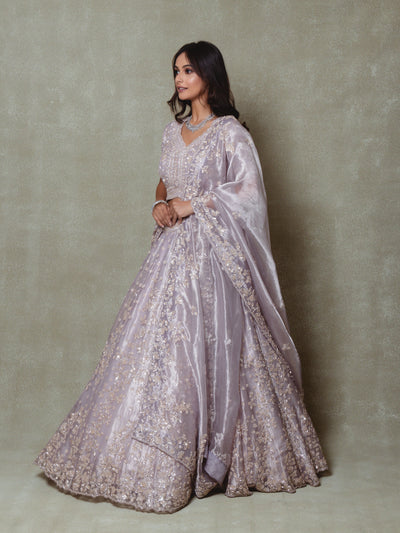 Lilac Tissue Pearls and Sequins Embroidered Lehenga Set