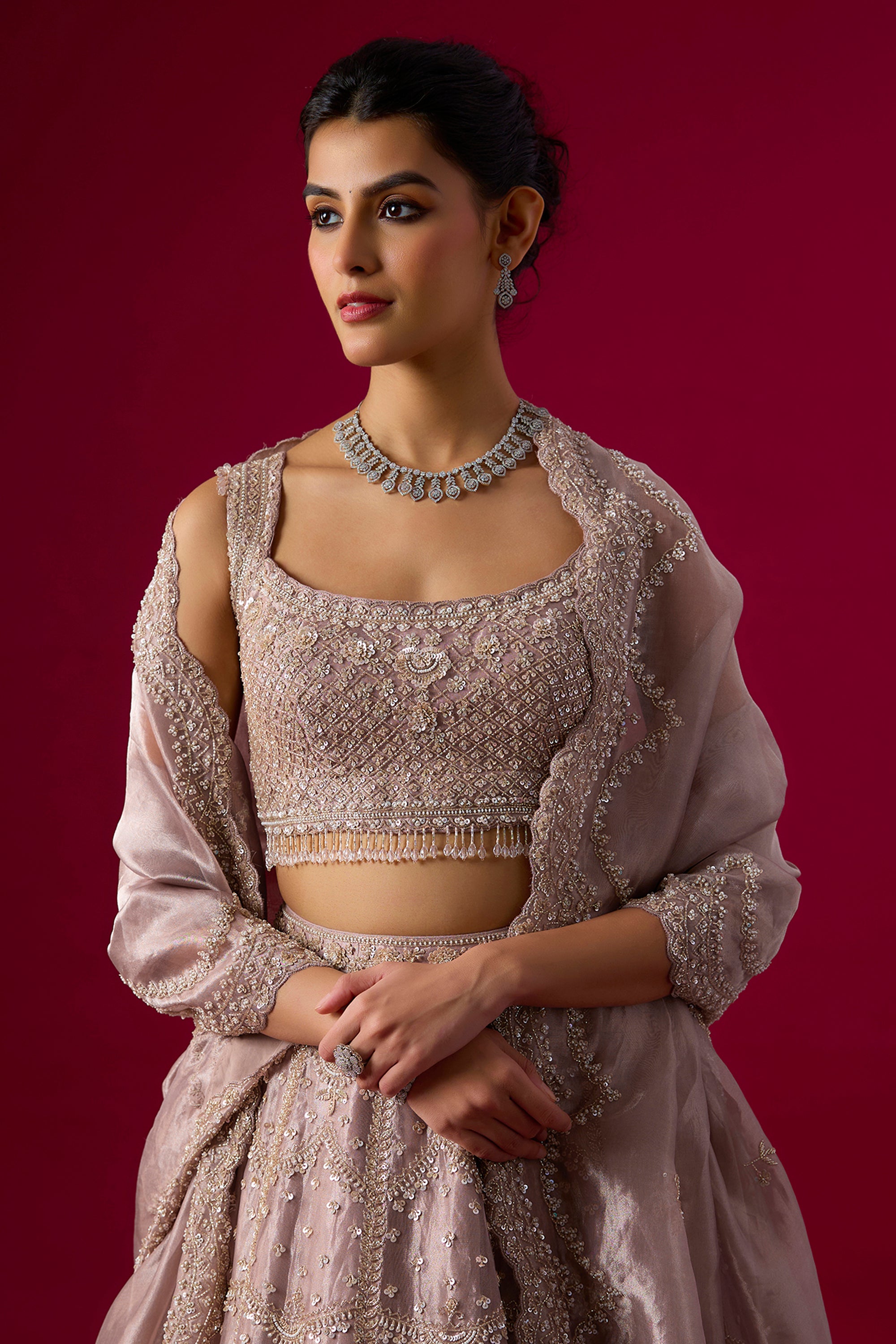 Lavender Tissue Sequins Embroidered Lehenga Set