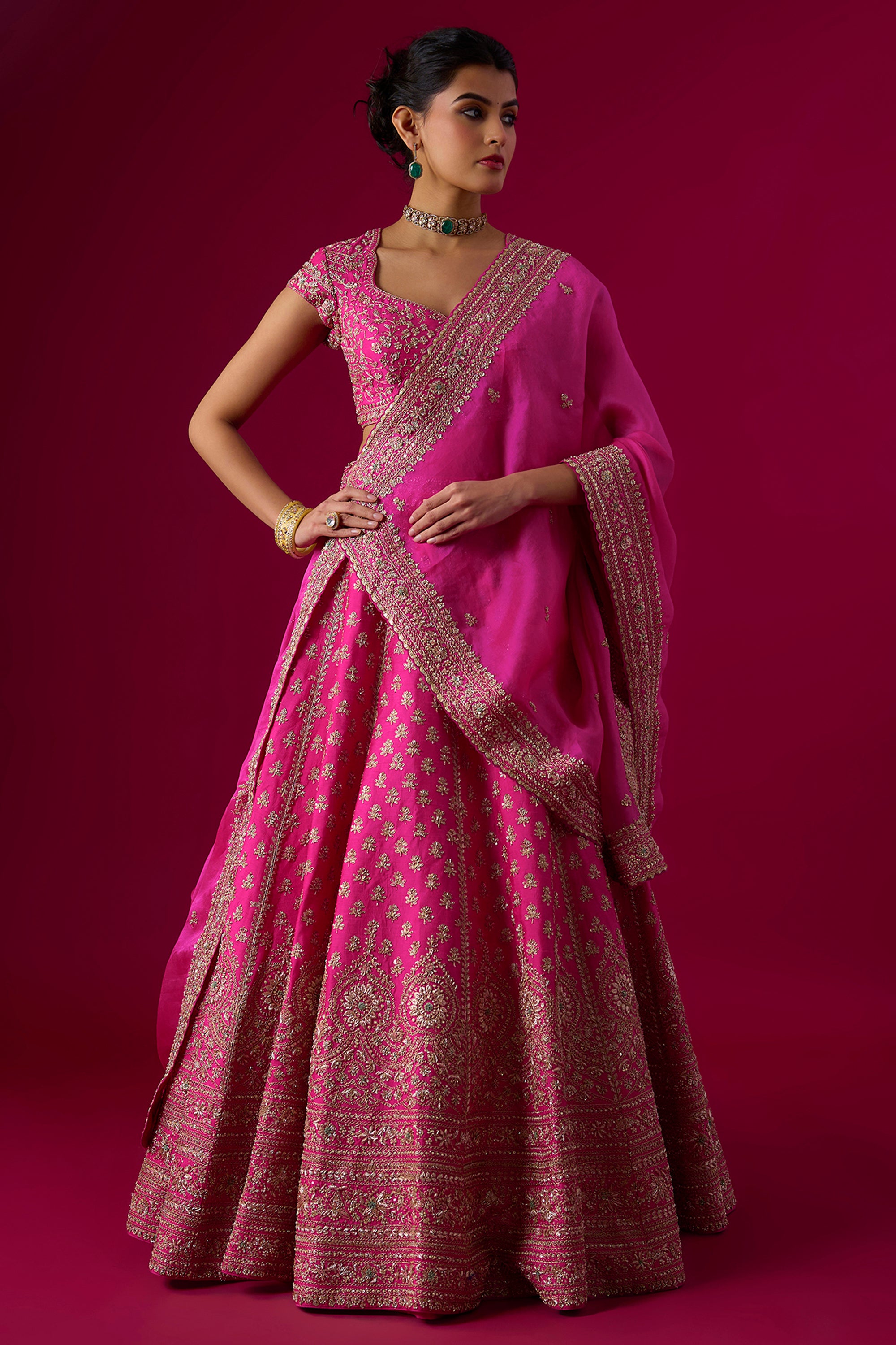 Pink Silk Sequins Embroidered Lehenga Set